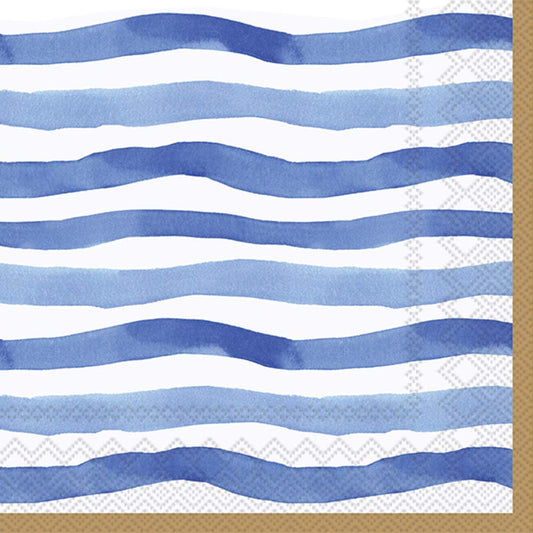 Boston International IHR Lunch Paper Napkins, 6.5 x 6.5-Inches, Wavy Stripe Blue, 20 Count (Pack of 1)