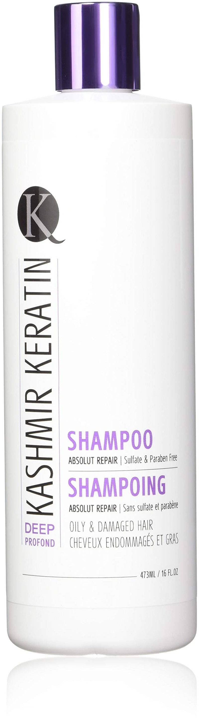 Kashmir Keratin Shampoo- Deep Ideal for Oily Hair - Absolute Repair Smoothing Treatment for Healthier, Vibrant Hair- Sulfate & Paraben Free (16 Fl Oz)