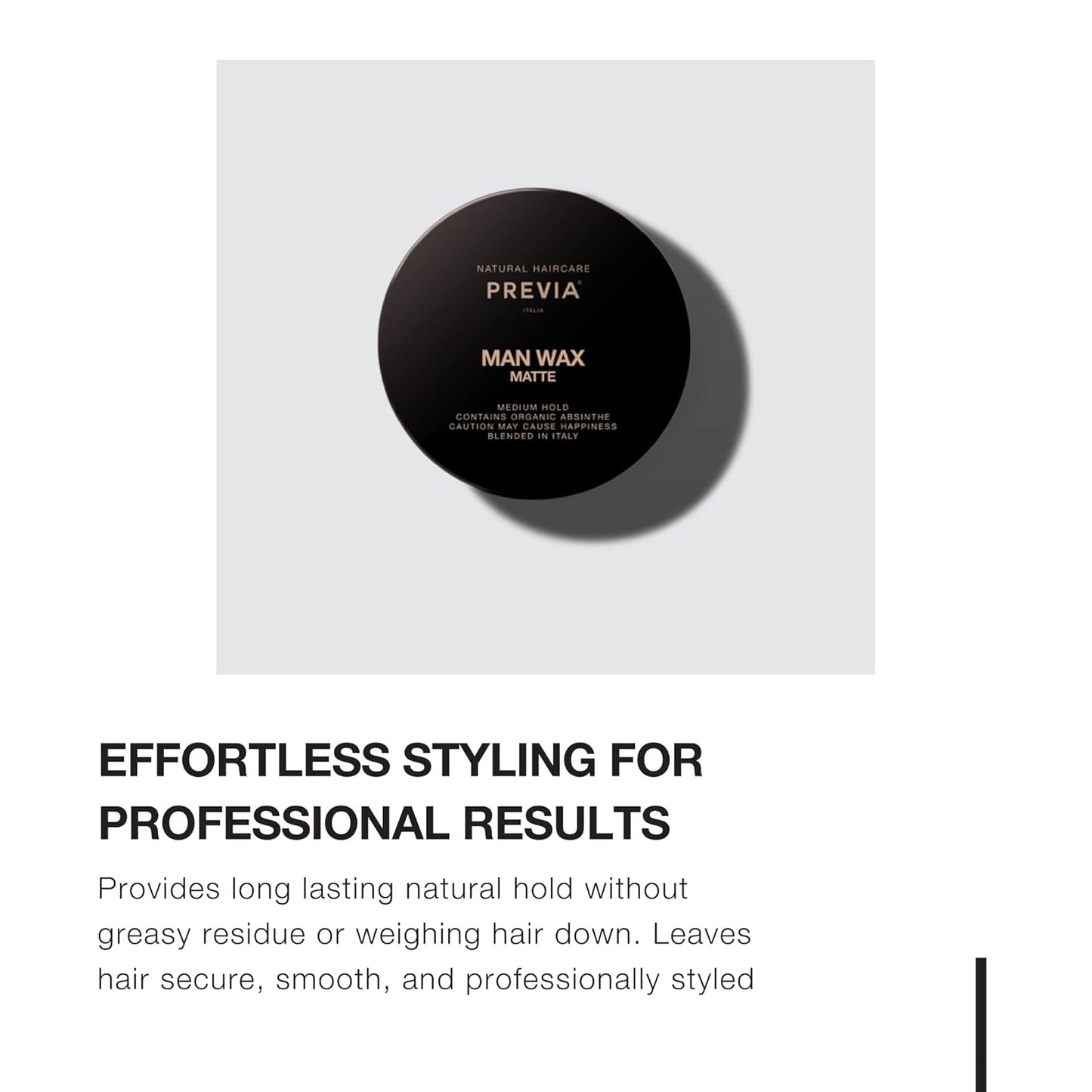 PREVIA Man Pomade - Shine Styling Cream with Organic Absinthe Extract | Natural Hold for Textured Hairstyles, 3.38 oz