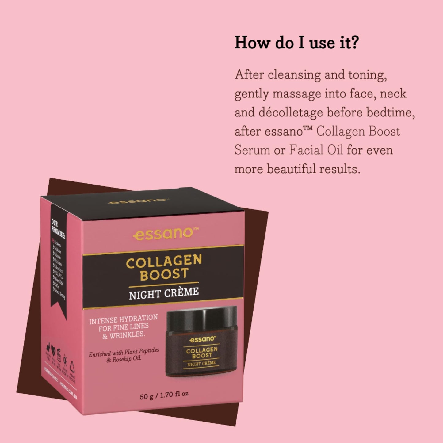 Essano Collagen Night Cream, Rejuvenating & Hydrating Skin Care, Helps Support Appearance of Wrinkles & Fine Lines, Intensive Overnight Collagen Face Cream For All Skin Types, Cruelty Free, 1.76 fl oz