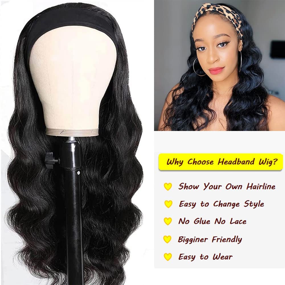 Miss Lee Headband Wigs for Black Women Human Hair Glueless Body Wave Headband Wig Human Hair 100% Brazilian Virgin Hair Machine Made Head band Wig 150% Density