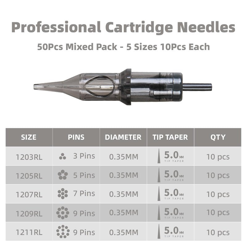 Dragonhawk Mast Tattoo Cartridges Needles 50pcs Round Liner Mixed 3RL 5RL 7RL 9RL 11RL Size for Machine Kit Supply (50pcs RL)