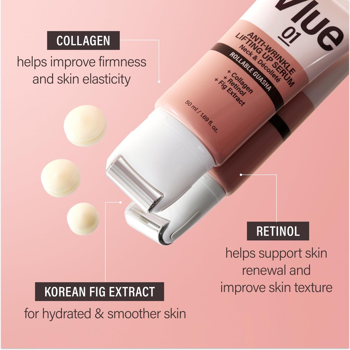VLUE Retinol Guasha Neck Firming Cream - Anti-Aging Collagen & Fig Extract Moisturizer for Wrinkles & Sagging Skin, Hydrating & Lifting Neck & Décolleté Serum, Korean Skincare, 1.69 fl. oz.
