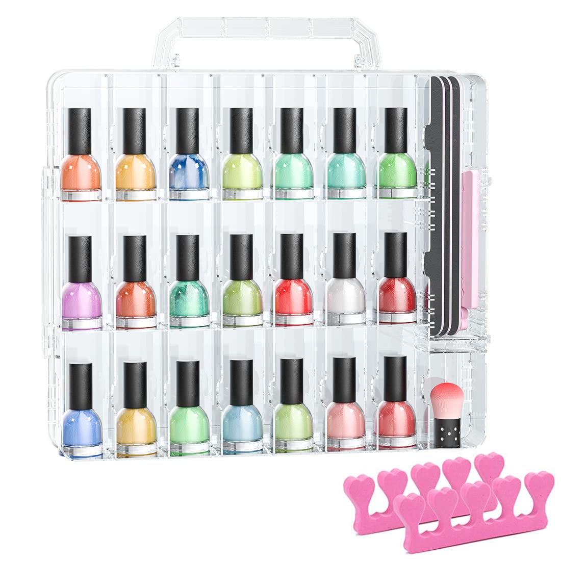 Nail Polish Organizer Case - Holds 48 Bottles | Adjustable Gel Storage with Space Dividers & Toe Separator