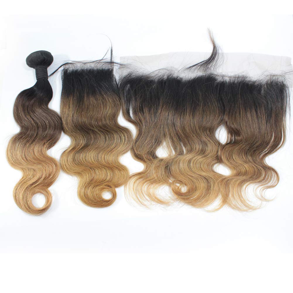 Forawme Brazilian Virgin Human Hair Top Closure Pre Plucked Natural Hairline 18 Inch 4X4 inch 1B/4/27 Ombre Body Wave Lace Closure Hair Pieces With Natural Hairline
