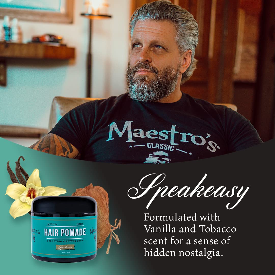 Maestro's Classic Hair Pomade – Mark of a Man Blend | Medium Hold, Natural Shine | Water-Based Pomade for Men | Classic Grooming for All Hair Types & Styles, 4 oz