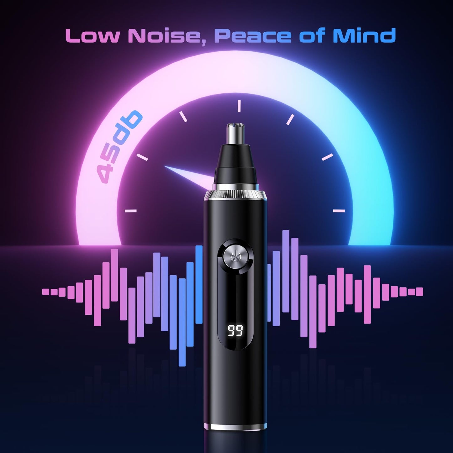 Savilab Nose Hair Trimmer for Men and Women, USB Rechargeable Electric Facial and Ear Hair Remover with LED Display, Dual-Edge Blades for Smooth, Painless Eyebrow Grooming (Black)