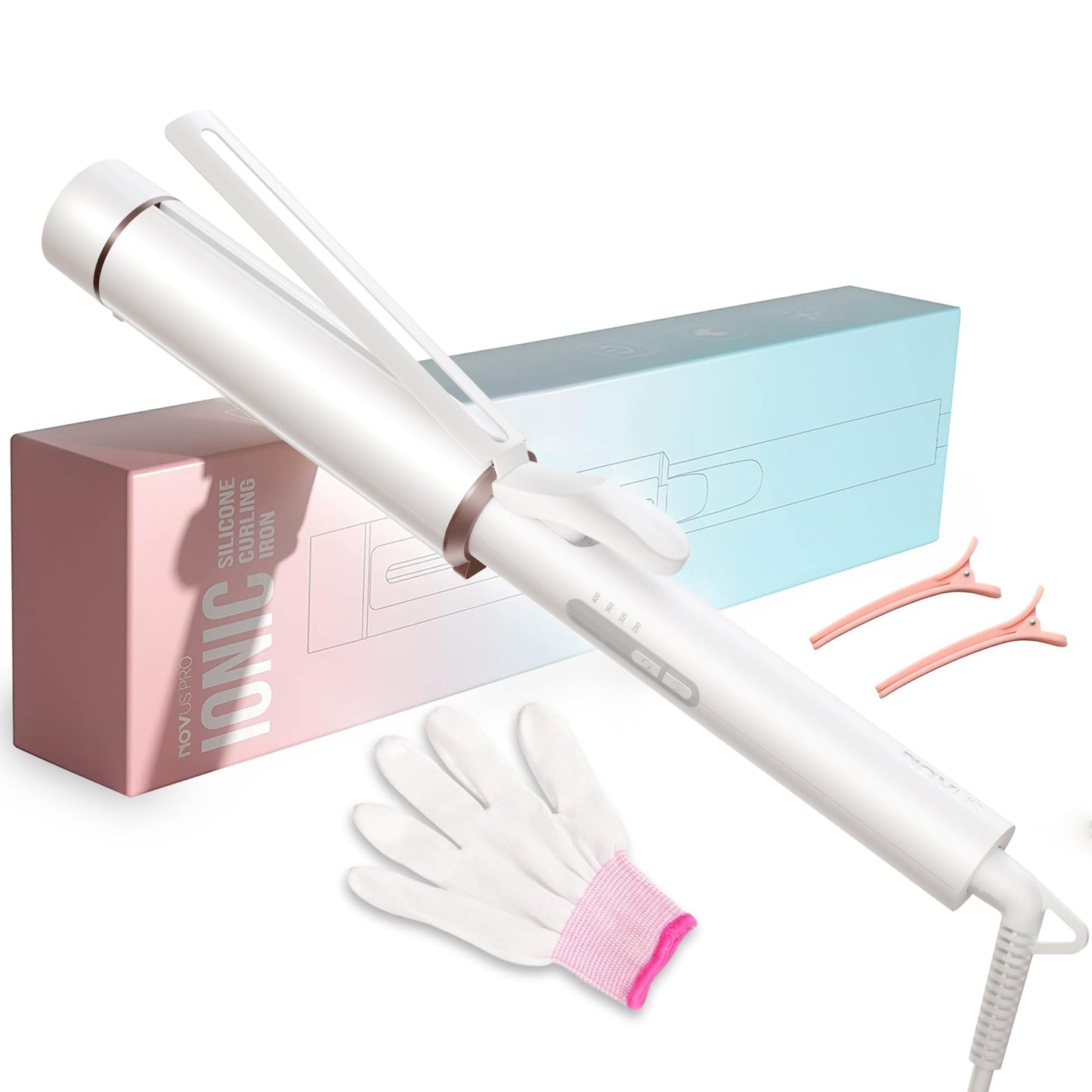 1.5 Inch Extra Large Curling Wand for Long Hair - Ceramic Tourmaline Barrel with 40000000 Negative Ions, 2 Clips & Heat-Resistant Glove