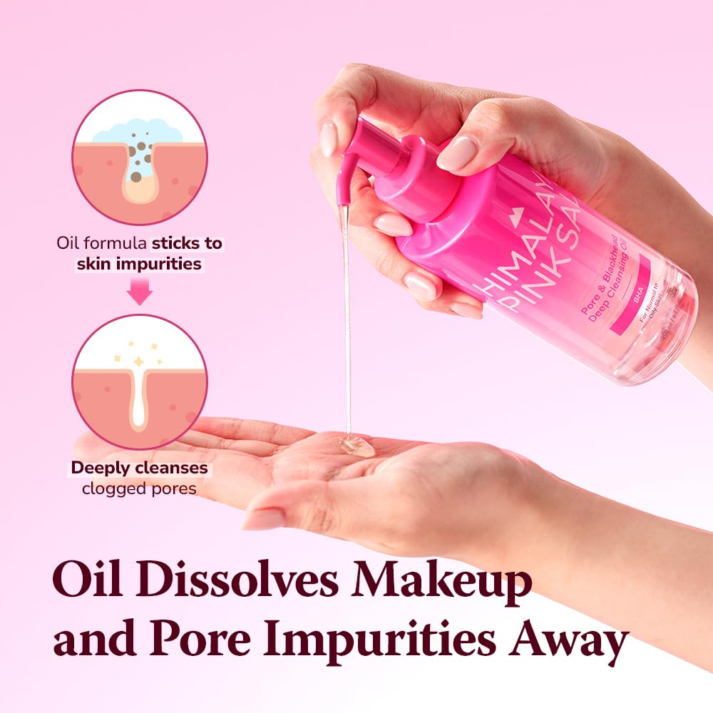 HIMALAYA PINKSALT Pore & Blackhead Deep Cleansing Oil BHA, 6.7 fl oz 2 Pack - Pore Purifying Oil Cleanser with BHA for Blackhead Removal, Makeup Remover with Refreshing Low Alkaline Formula