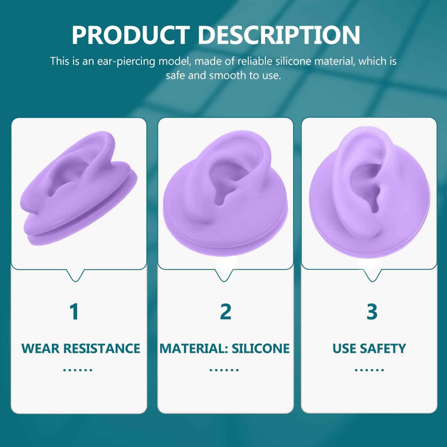 ARTIBETTER 2pcs Silicone Ear Models for Piercing Practice, Jewelry Display, Teaching, Sketching, Simulation Human Ear Models (Purple)