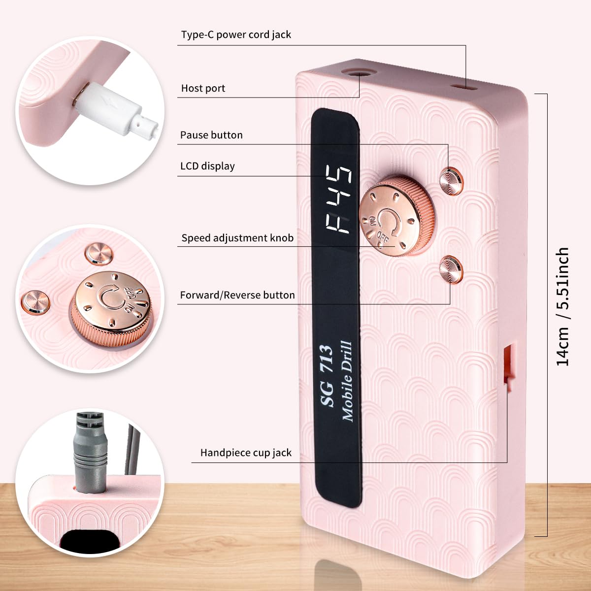 Electric Nail Drill - 45000RPM Portable Nail Drill丨Rechargeable Nail E-File Kit with 11 Bits & Base丨LED Screen丨Ultra-Silent, Rechargeable Nail Drills Machine for Acrylic Nails Gel Polishing(White)