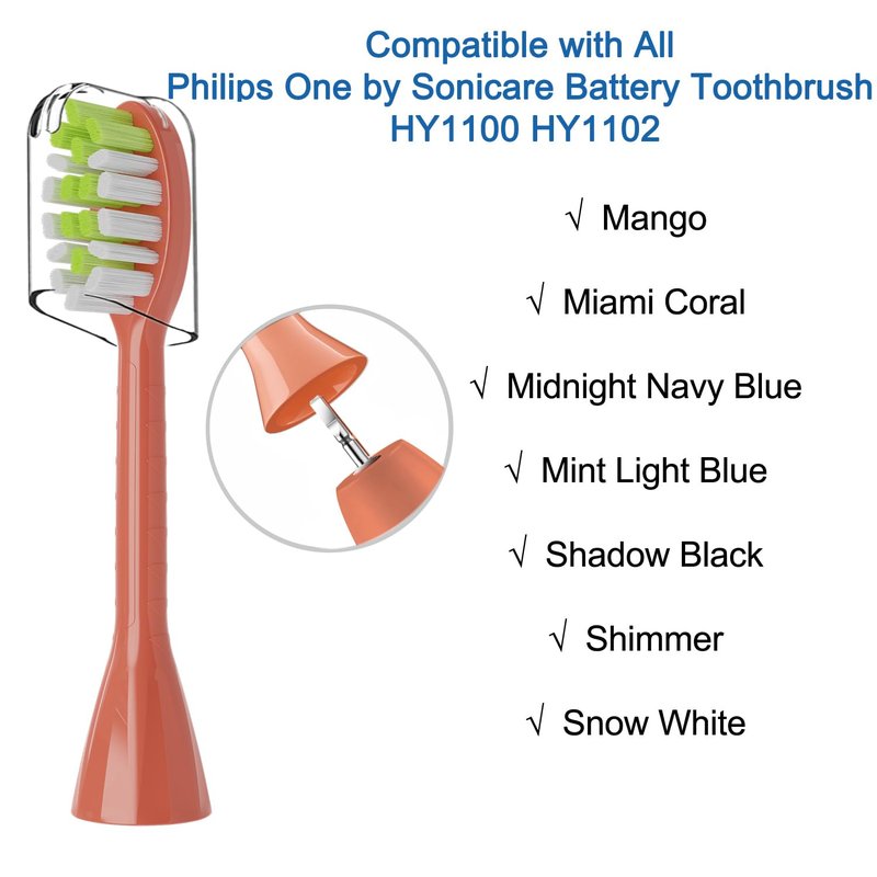 One Series Replacement Toothbrush Heads Pisonicleara Compatible with sonicare Philips BH1022/03 HY1100/02 HY1102 (8-pc) Battery Brush, Mango Snow White