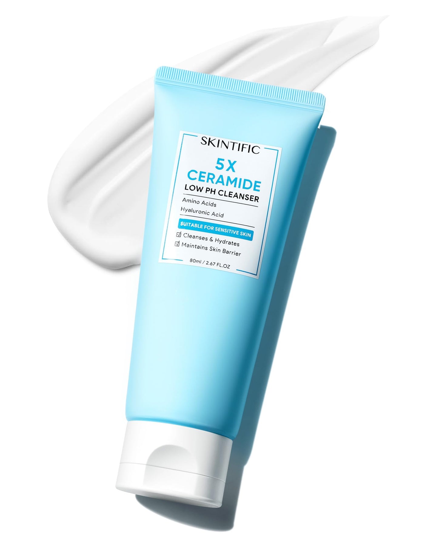 SKINTIFIC 5X Ceramide Low pH Facial Cleanser, Gentle Hydrating Face Wash with Hyaluronic Acid, Daily Face Wash for Dry to Normal Skin, Sensitive Skin Tested, Not Tight, Fragrance Free