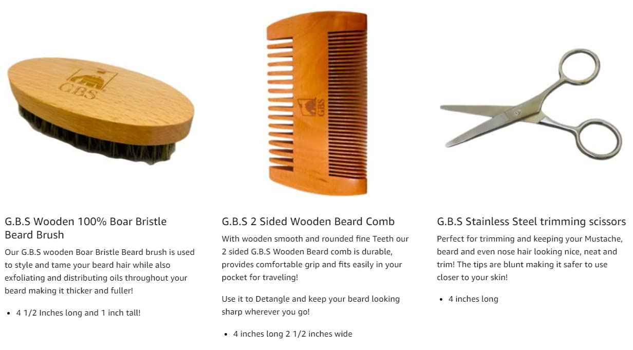 G.B.S Men’s Beard Care grooming Kit style shape Maintain Beard - Scissors Stainless Barber Shavette 2 sided comb Boar beard brush + Blades