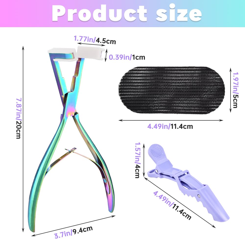 Trasylph Tape in Hair Extension Tools Kit,with Hair Extensions Sealing Clamp Plier,5 Sheets Hair Extension Tape,2 Black Hair Gripper Sticker,9 Clips,3 Hair Parting Ring,for Women Hair