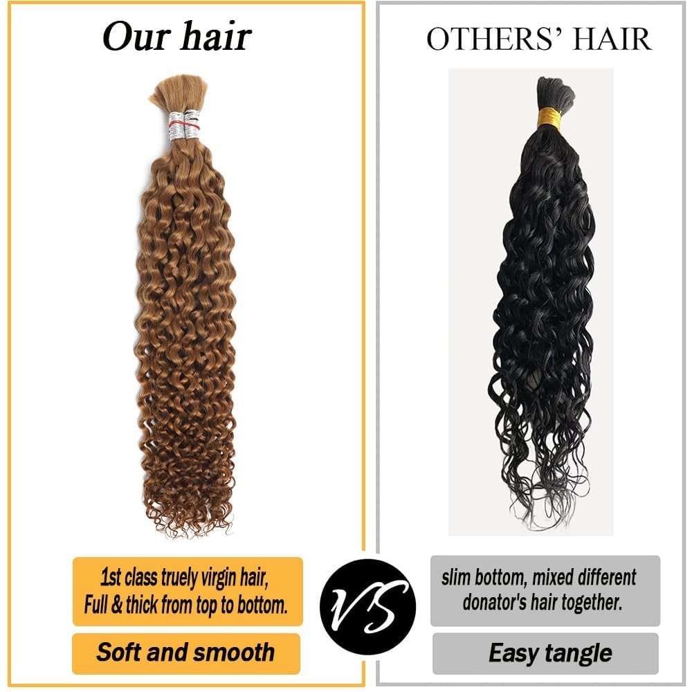 Human Braiding Hair for Boho Knotless Braids Bulk Curly Bundles Human Hair for Micro Braiding Wet and Wavy Water Wave No Weft Human Hair Extension for Box Boho Braids 100g with 2 Bundles 27#（16 inch）
