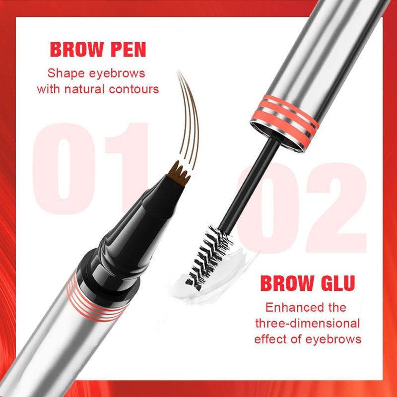 Eyebrow Pencils for Women, 2-in-1 Eyebrow Pen with Gel, 3D Microblading Eyebrow Pencil with 4 Tip & Eyebrow Brush, Waterproof Long-Lasting (Dark brown)
