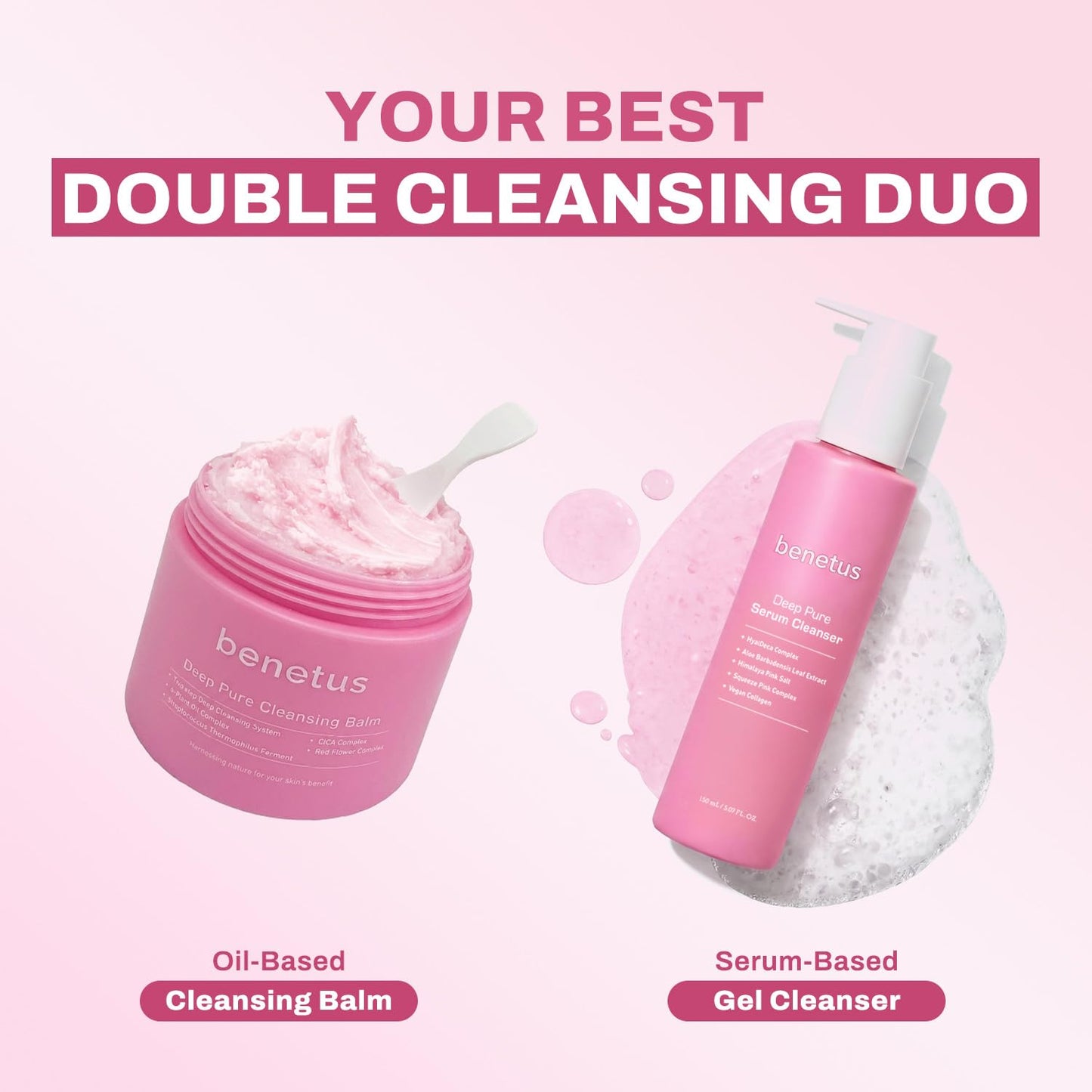 benetus Deep Pure Cleansing Balm, Makeup Remover Balm, Melting Balm for Waterproof Mascara, Sunscreen & Long-Wear Makeup, CICA, Green Tea, Argan Oil & Vitamin E, Non-Stripping, Pore Care, 3.5 fl oz