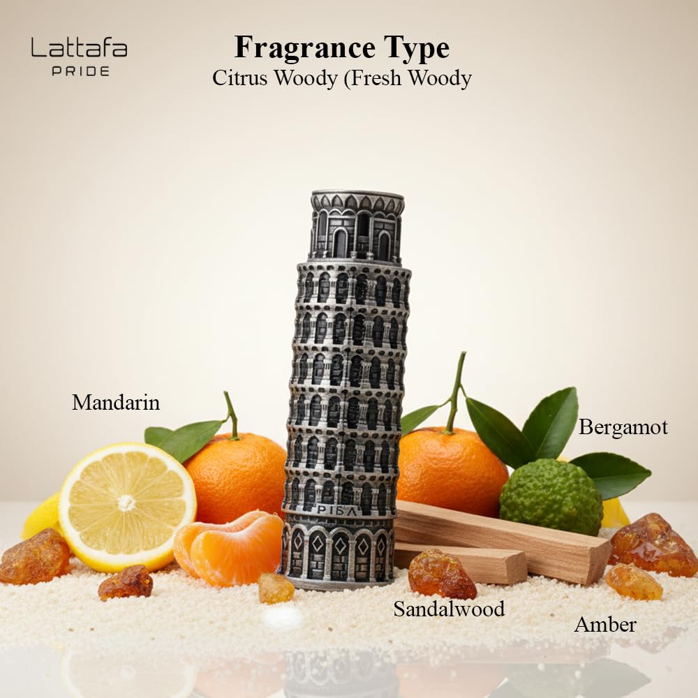 Lattafa Pride Pisa – Citrus, Woody, Amber – Eau de Parfum Spray Long-Lasting Fragrance for Men, 3.4 Ounce / 100 ml