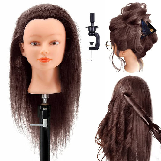 CZFY Cosmetology Mannequin Head with 100% Real Human Hair and Adjustable Stand 22-24” for Braiding Hair Styling Training Hairart Barber Hairdressing Fashion Salon Display