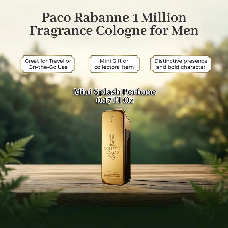 Paco Rabanne 1 Million Men's Perfume - Mini Eau de Toilette Splash, 0.17 Fl Oz | Luxury Fragrance