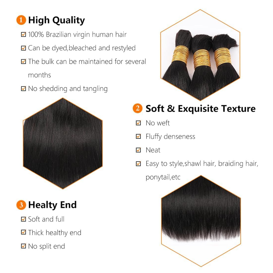 Human Braiding Hair Extensions - 20 Inch Straight Bulk Virgin Hair for Boho Braids | Natural Black, 100g