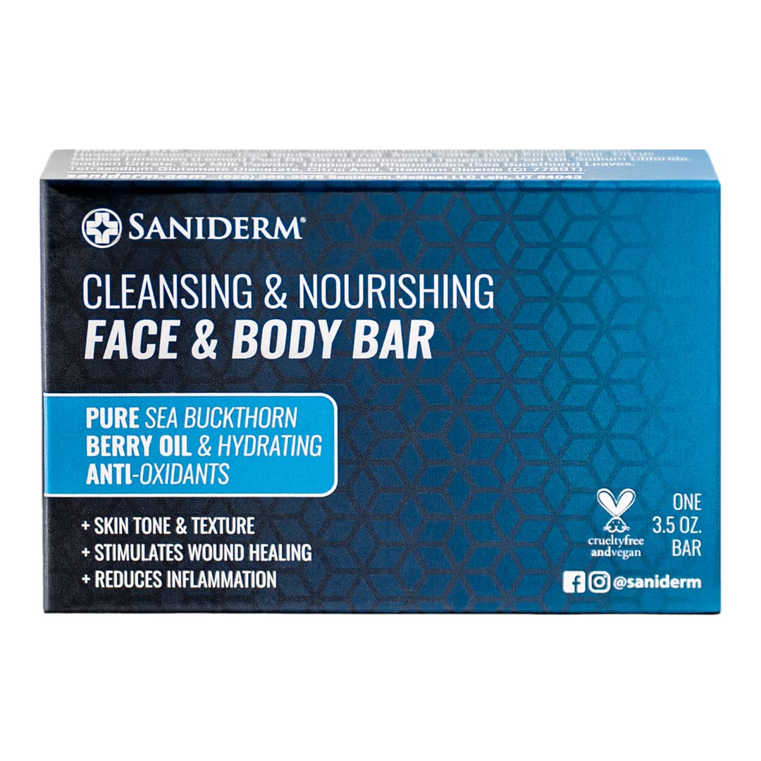 Saniderm Face & Body Bar, Cleansing Soap with Citrus Scent (3 Bars) – Hydrates and Heals Tattoos With Nourishing Sea Buckthorn Oil + Omega 7