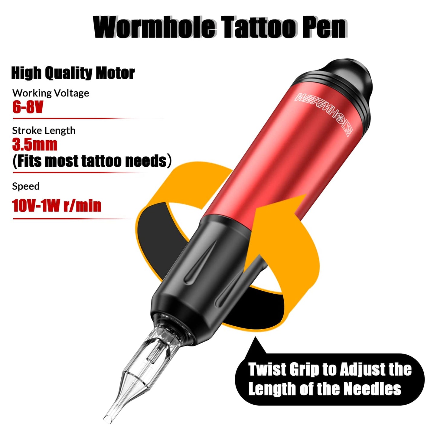 Wormhole Complete Tattoo Kit for Beginners Rotary Tattoo Pen Machine Kit with 20 Cartridge Needles, Power Supply, 10 Practice Inks Ideal Starter Tattoo Gun Set for Apprentices & Skill Building
