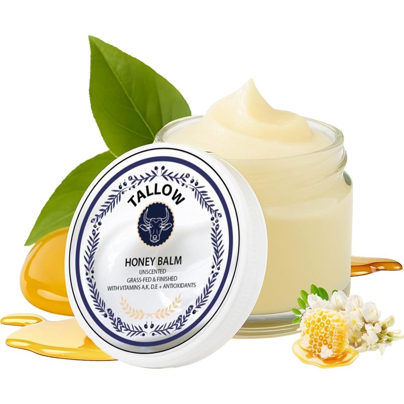 Grass Fed Honey & Tallow Balm - Natural Whipped Moisturizer for Face & Body | Unscented 2 oz
