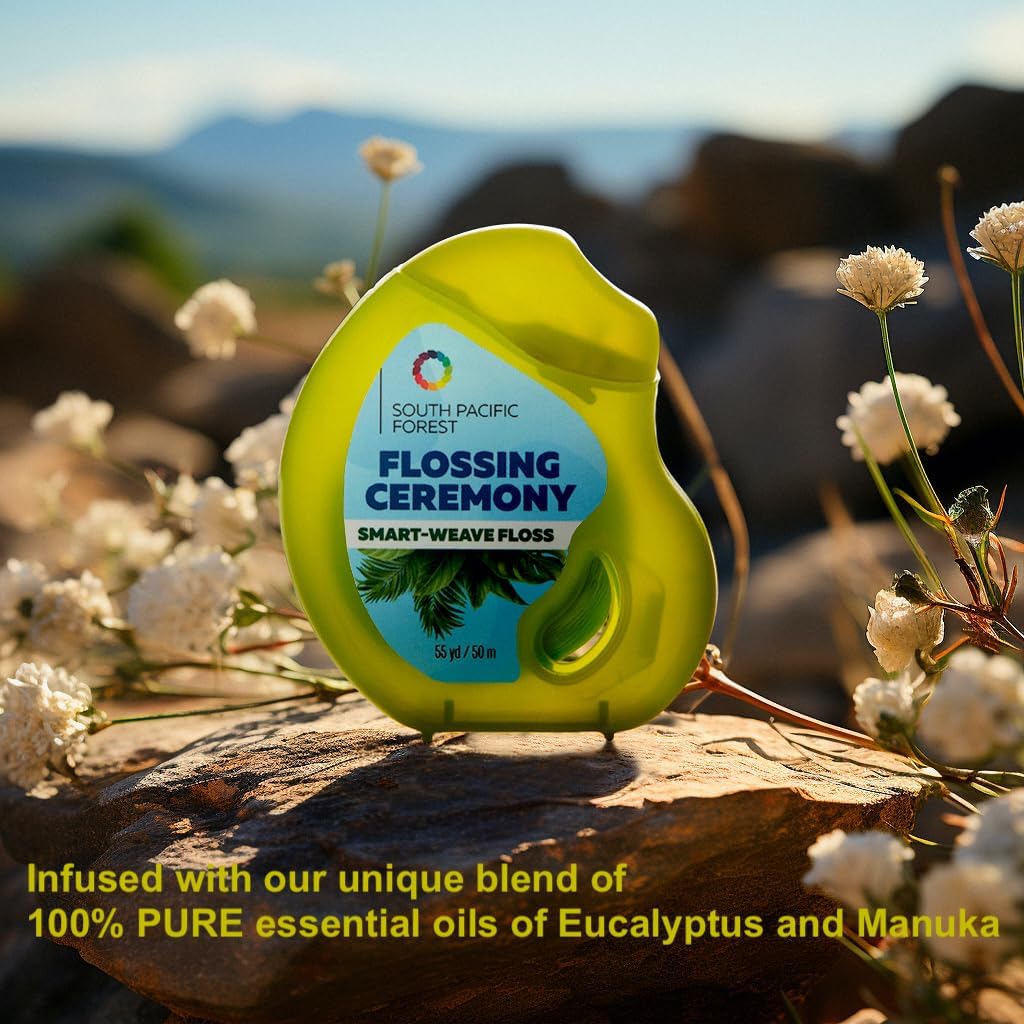 Expanding Woven Dental Floss - Vegan, Non-Toxic & PFAS Free | Eucalyptus & Manuka | 55 Yards x 6 Units