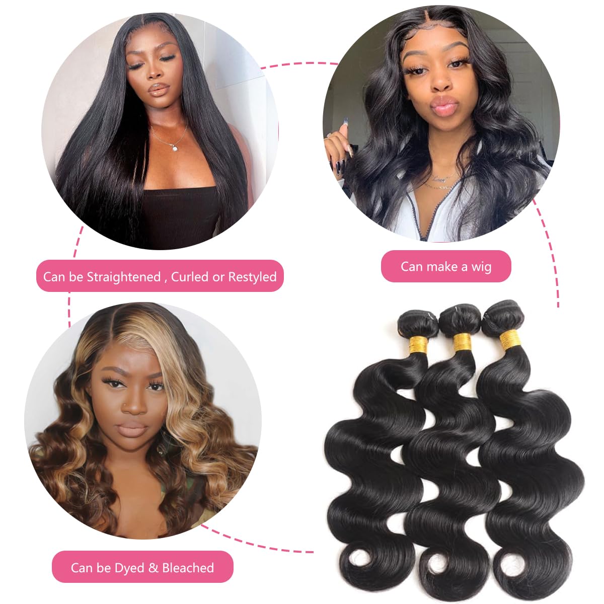 Body Wave Bundles Human Hair 12 14 16 Inch Unprocessed Brazilian Virgin