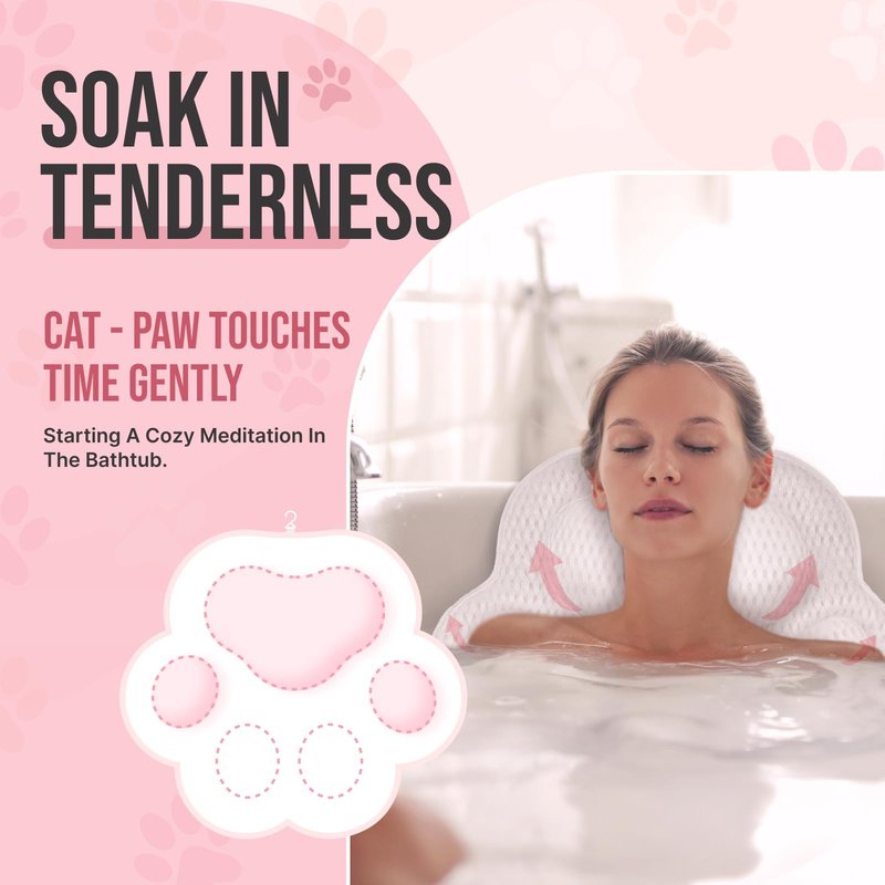 NdtPanopsia Cute Cat Paw Bath Pillow | Ergonomic Spa Cushion with Non-Slip Design | Quick-Drying, Supports Head, Neck & Back | Unique Gift for Women