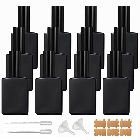 BEGIKET 12 Pack 1 oz Black Square Glass Perfume Spray Bottle, 30ml /1 oz Fine Mist Atomizer Spray Bottles Refillable, for Perfume, Essential Oil and Liqui (Black)