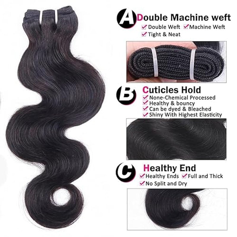 RESACA Body Wave 3 Bundles Human Hair Weave Weft Extentions Bundles for Women 24 26 28 Inch 100% Unprocessed Brazilian Virgin Human Hair (Nature Color Black)