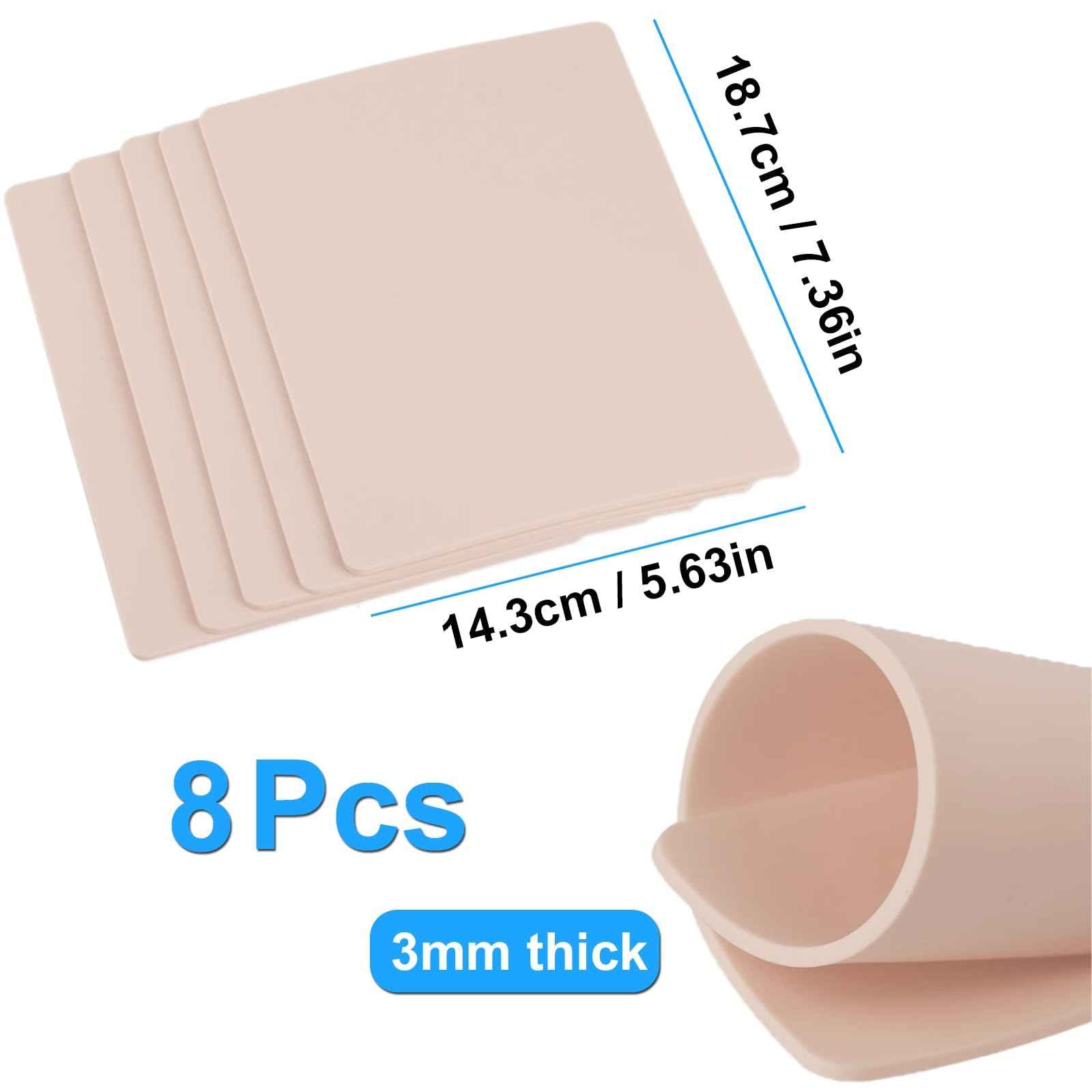 MIUXIA 3mm 8pcs Tattoo Fake Skin 7.4x5.6" 3mm Tattoo Practice Skin Soft Silicone Thick for Beginer and Artists