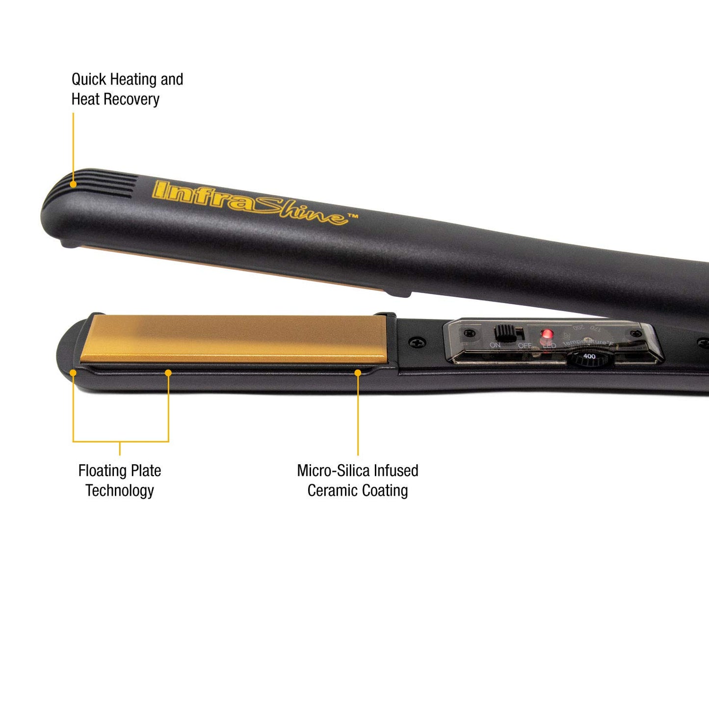 Infrashine Original Medium Flat Iron, 1 inch, Black - Ceramic Floating Plates for Smooth, Shiny, Frizz-Free Hair - 1 Year Warranty, Made in Korea
