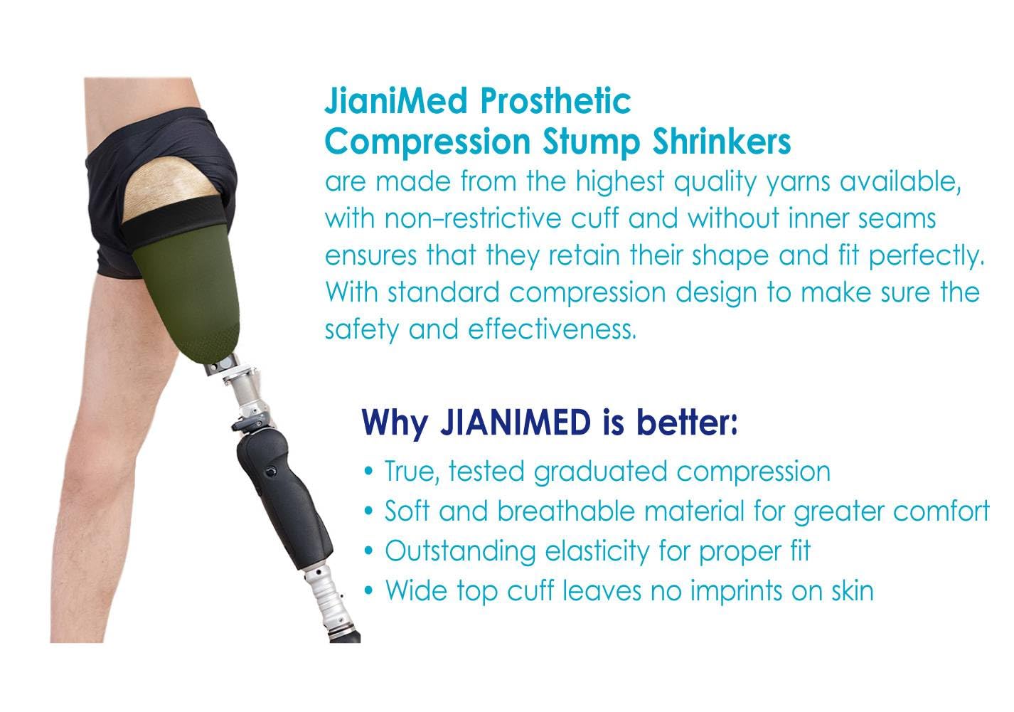 JianiMed Prosthetic Stump Shrinkers–Above Knee, 35cm, Compression, Amputee Socks, 20-30, Daily use, Taiwan Excellence M