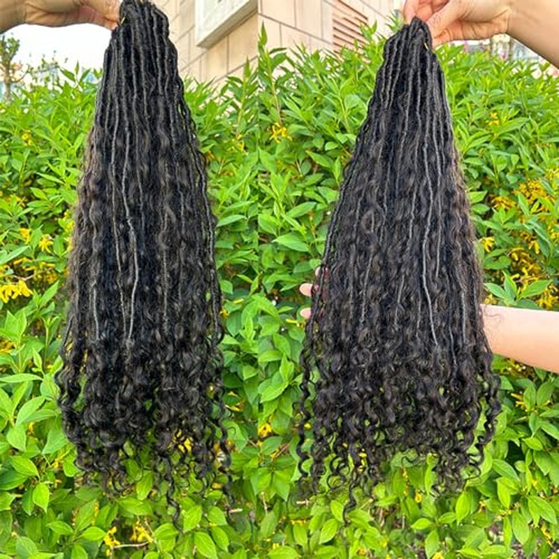 Boho Locs Crochet Braids Pre Looped With Human Hair Extensions Curly Ends Deep Wave Goddess Soft Locs Box Knotless Braids Hair Synthetic Dreadlocks Braiding for Women CHARMING YOU 26 Inch 24Strands