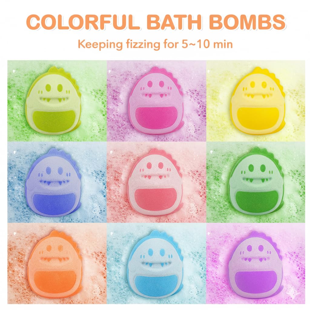 Dinosaur Bath Bomb Gift Set 9 Packs for Girls and Boys, Handmade and Nature Bath Bombs with Surprise for Kids, Perfect for Bubble Bath, Christmas Birthday Gifts for Kids Toddler Women