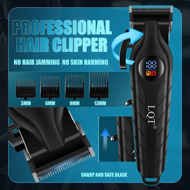 LQT Hair Clippers for Men, Professional Mens Hair Clipper Set with LED Display, Cordless Beard Trimmer Grooming Kit with Multiple Guide Combs, Cape, Storage Bag for Home & Salon Use