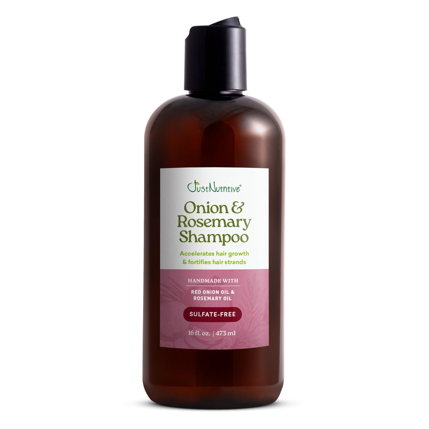 Just Nutritive Onion & Rosemary Shampoo for Hair Growth, Thickening, Strengthening - Sulfate-Free, Enriched with Red Onion Oil, Rosemary Oil, Tea Tree - 16 oz