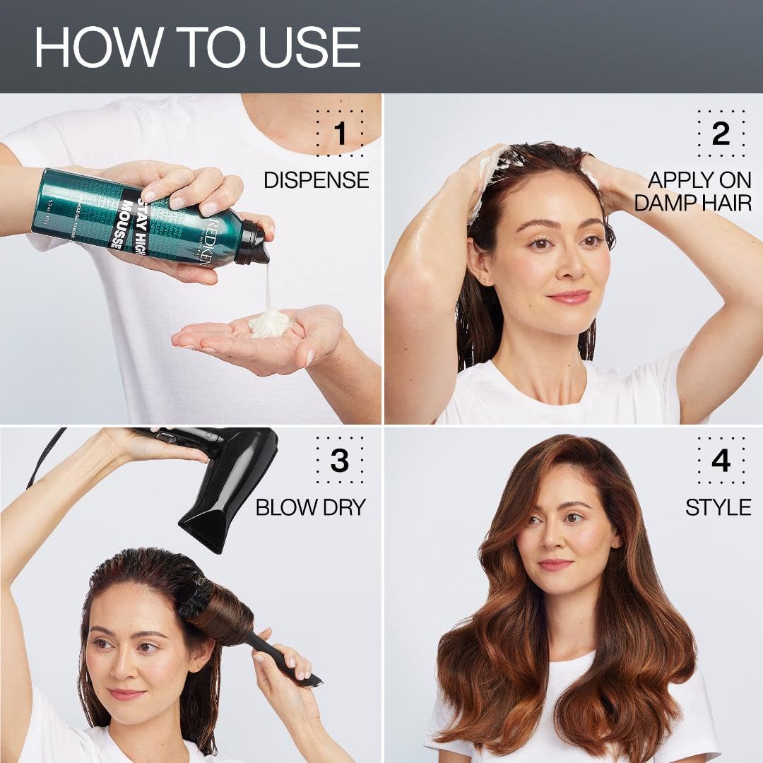 Redken Stay High Volumizing Mousse - Strong Hold for Fine Hair | 24-Hour Volume Boost