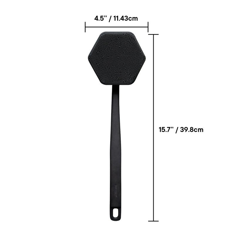 TOOLETRIES Silicone Back Scrubber for Shower, Exfoliating Body & Bath Brush, Long Ergonomic Handle, Non-Slip Grip for Hard-to-Reach Areas, Hygienic Silicone Bath Accessory for Men & Women - Charcoal