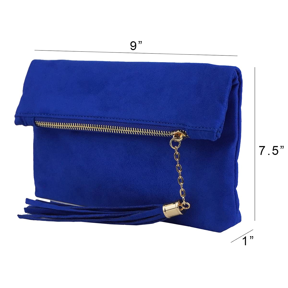 JNB Women's Faux Microsuede Mini Clutch Foldover Pouch with Twill Lining Gold Metallic 9x1x8 inches