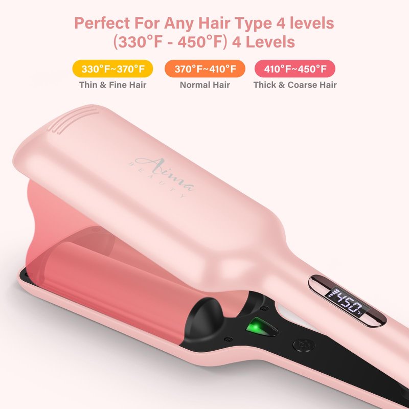 32mm (1.25") Aima Beauty Twins Mermaid Hair Waver, Anti-Scald Wave Curling Iron, Curling Wand 2 Barrel Hair Crimper for Women PTC 15S Heats Up for Short/Medium/Long Hair Pink Color