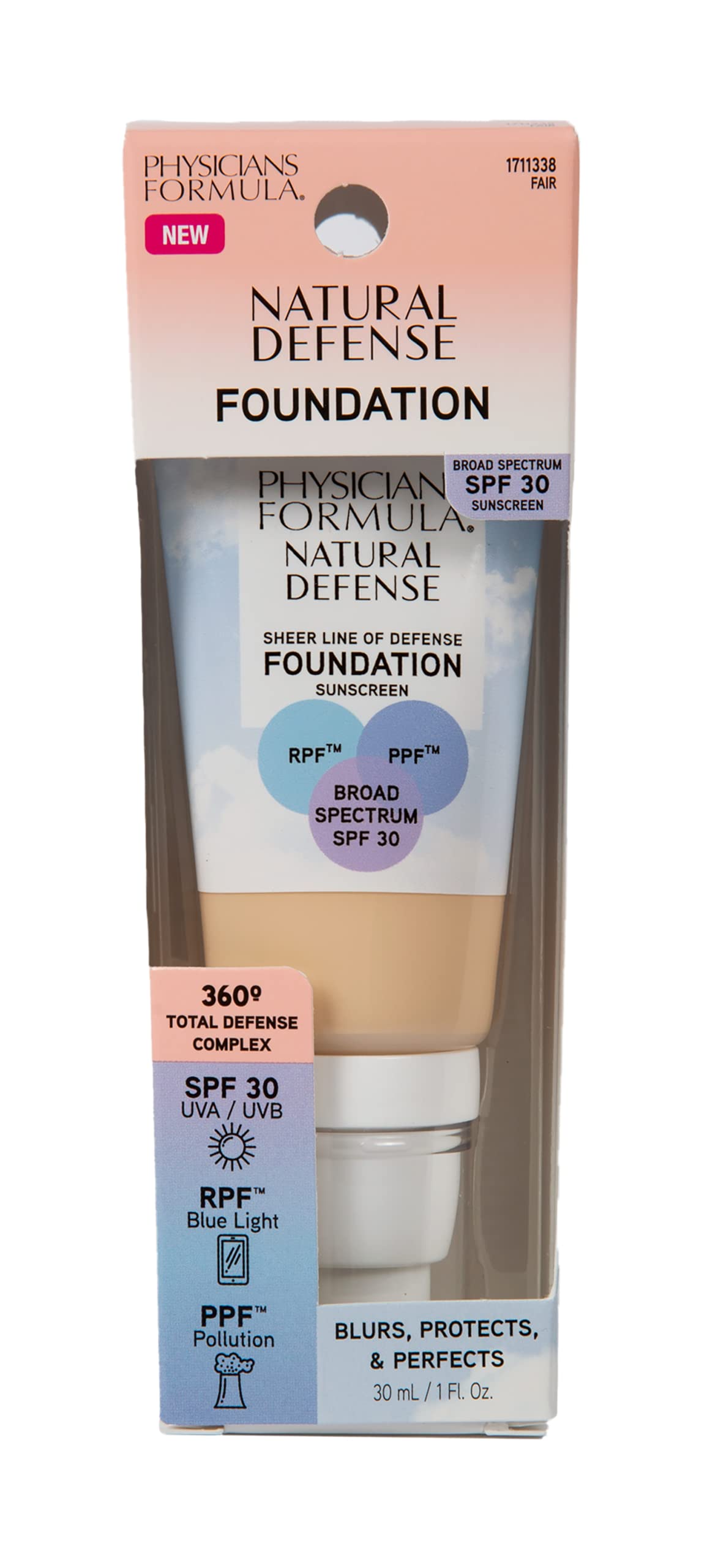 Physicians Formula Natural Defense Sheer Line of Defense Foundation, Light-to-Medium, SPF 30, Tinted Sunscreen | Dermatologist Tested, Clinicially Tested