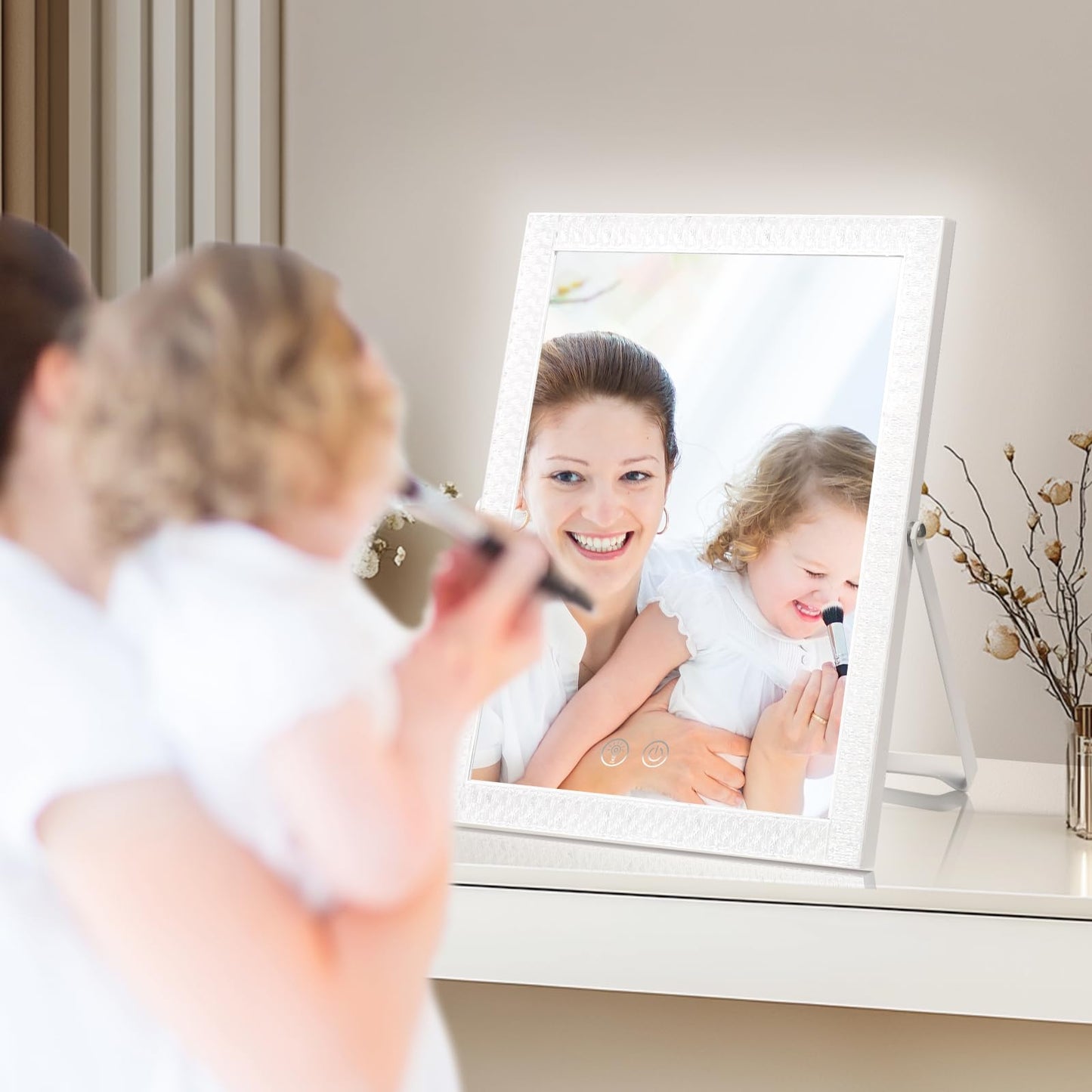 homtang Vanity Mirror with Lights,RGB & 3 Dimmable Light Modes Makeup Mirror with Touch Control,Light Up Mirror for Desk,360°Rotation,17x14 Inch