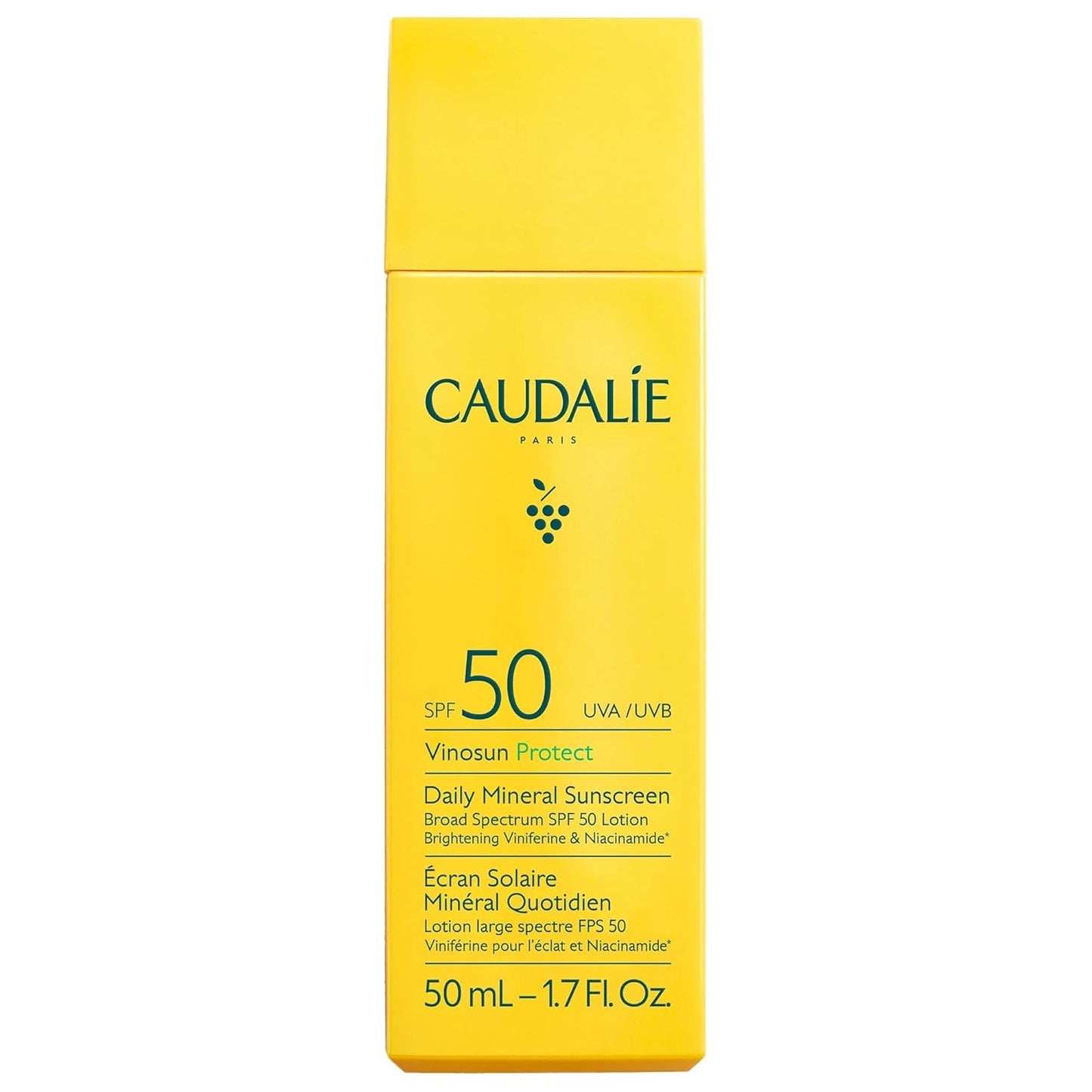 Caudalie Vinosun Protect Daily Mineral Sunscreen SPF 50 | Lightweight, Non-Greasy Formula - 50 mL