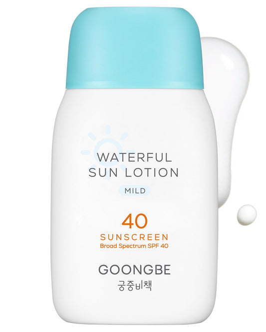 GOONGBE Waterful Sun Lotion Mild SPF 40 - Zinc Oxide Water Resistant Mineral Sunscreen for Babies, Kids & Adults - Hypoallergenic, Vegan - Korean Sun Care for Sensitive Skin, 2.82 fl.oz.