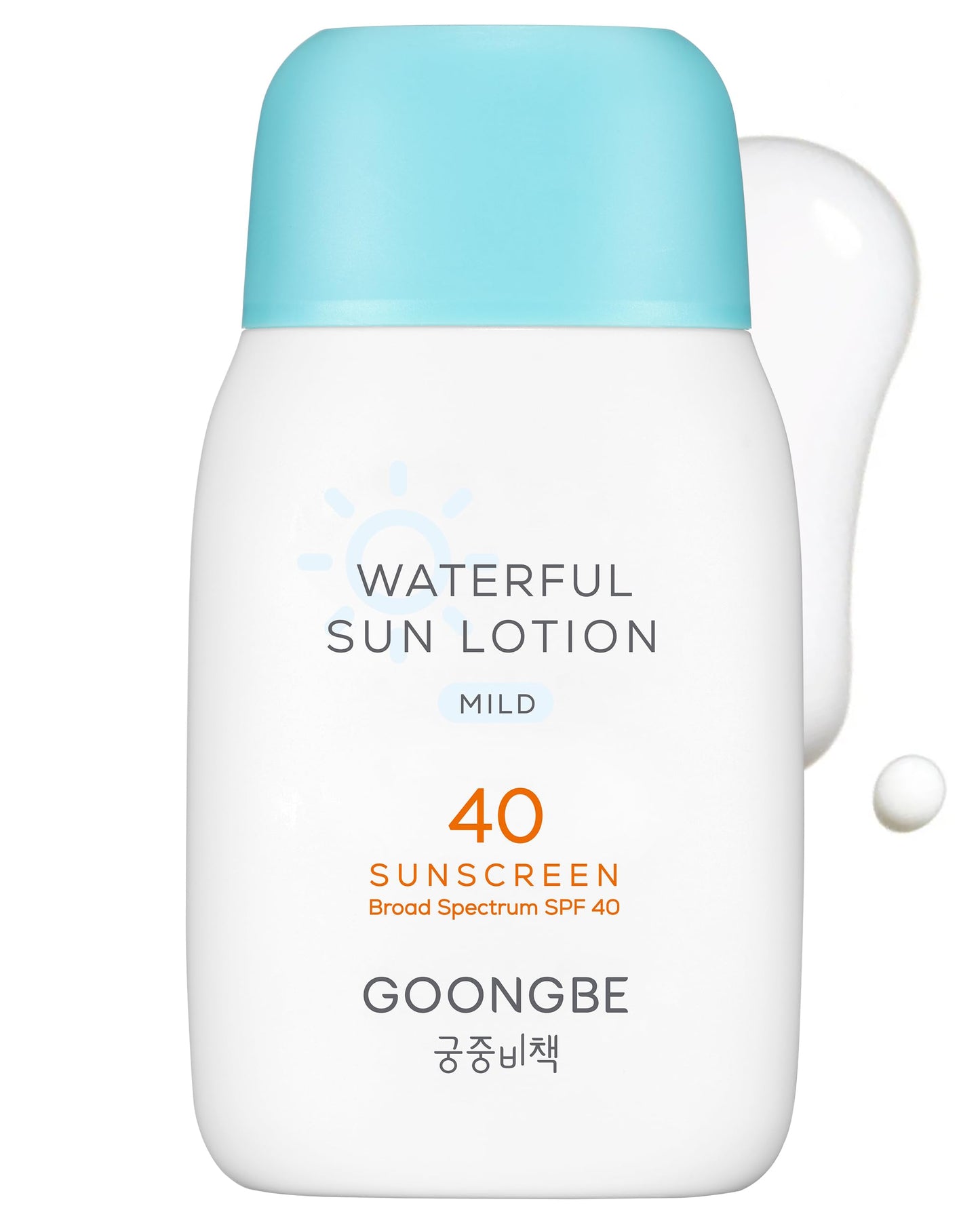GOONGBE Waterful Sun Lotion Mild SPF 40 - Zinc Oxide Water Resistant Mineral Sunscreen for Babies, Kids & Adults - Hypoallergenic, Vegan - Korean Sun Care for Sensitive Skin, 2.82 fl.oz.